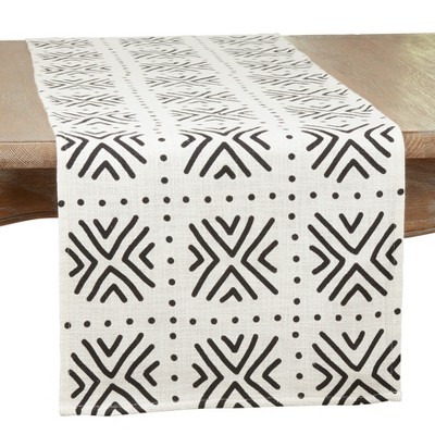 Saro Lifestyle Cotton Table Runner With Mudcloth Design, White, 16