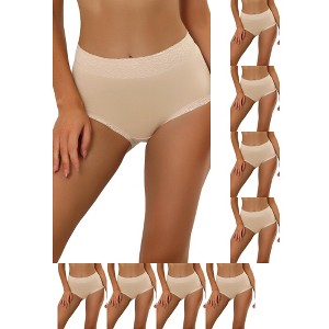 INSPIRE CHIC Women's Cotton Solid High-Rise Lace Trim Tummy Control Full Coverage Briefs 9 Packs - 1 of 4
