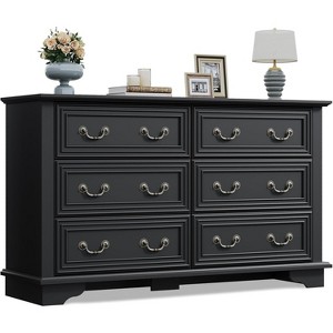 BALHAM TRADE-Tall Wood Dresser with 6 Drawers for Bedroom Chest of Drawers  with Roman Metal Handle Black-Retro 6 Drawers 15.75"D x 51.97"W x 30.94"H :  Target