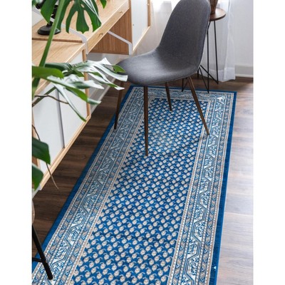 Blue Synthetic Flat Woven Stain-Resistant Runner Rug