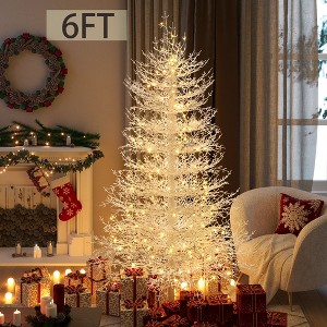Mlmh & Kngwa Pre-lit Aspen Fir Artificial Christmas Tree,Holiday Coral Christmas Tree with Snow Flocked Branch Tips and Warm White LED Lights - 1 of 4