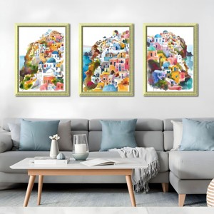 FONTOI 3pcs Colorful Cityscape Framed Wall Art, Scenery Oil Painting Modern Wall Decor Living Room, Sofa Background, Multicolored 18"* 24"*1.2" - 1 of 4