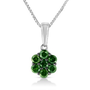 Silver Prong Set Color Treated Diamond Floral Cluster Pendant Necklace - 1 of 4