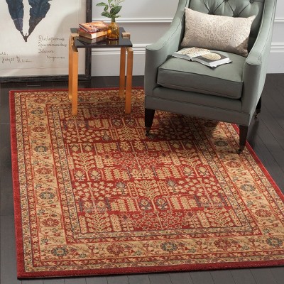 Handmade Red Synthetic Rectangular Easy Care Rug 4' x 5'7"
