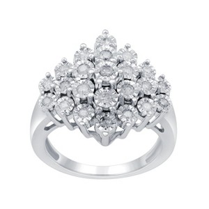 GILDED 1/2 CTTW Natural Diamond Hexagon Shaped Ring in Sterling Silver with Miracle Plating, Size 7 - 1 of 4