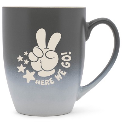 100 North Peace Sign 10 Ounce Gray and White Two Toned Ombre, Comfortably Fits Your Hands, Ceramic Tea Coffee Cup Mug, Here We Go!