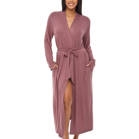 ADR Women's Classic Long Knit Robe with Pockets, Lightweight Bathrobe Rose  Brown X Large