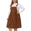 Women's Plus Size Corduroy Adjustable Strap Pleated Midi Casual Overall Pinafore Dress with Pockets - Agnes Orinda - 2 of 4