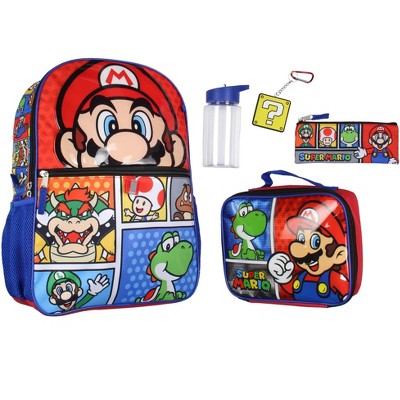 Super Mario 5-Piece 16" Backpack Set With Detachable Lunch Tote