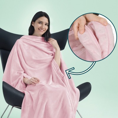 Light Pink Microfleece Travel Blanket and Pillow Set