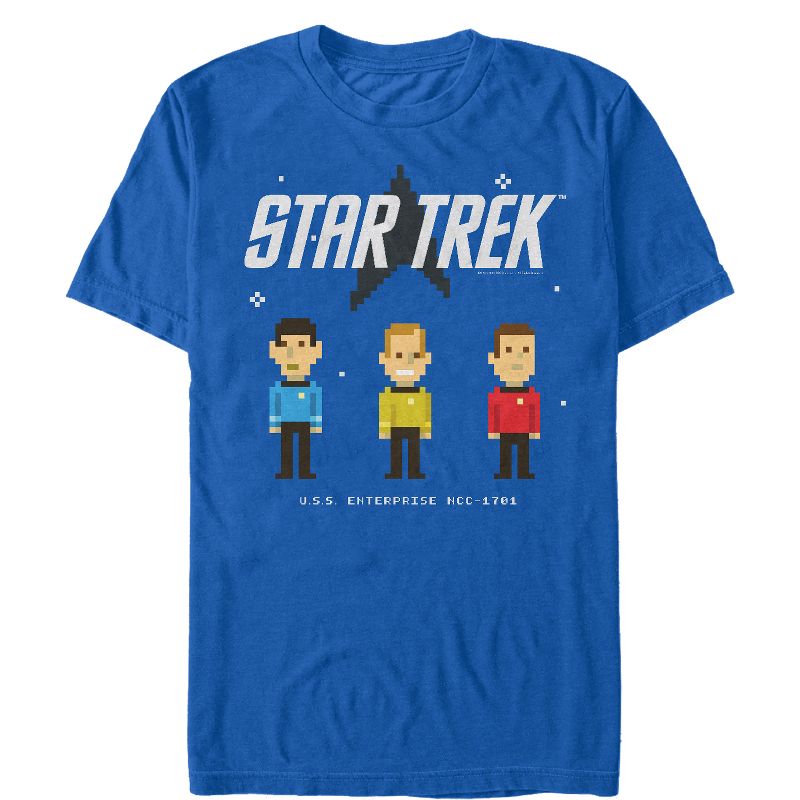 Men's Star Trek Retro Pixel Character Trio T-Shirt, 1 of 5