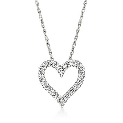 Ross-Simons 0.25 ct. t.w. Diamond Open-Space Heart Pendant Necklace in 14kt White Gold