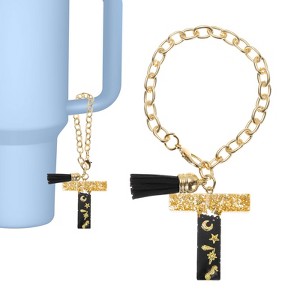 Unique Bargains Resin Lightweight Decorative Tassel Keychain Handle Charm Black with Gold Foil 1 Pc - 1 of 4