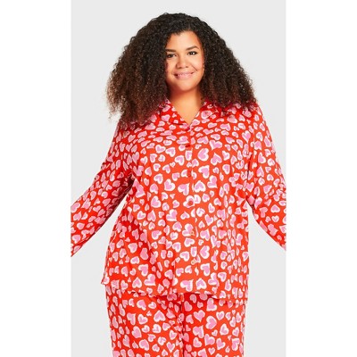 Women's Plus Size Button Heart Sleep Top - Red Heart