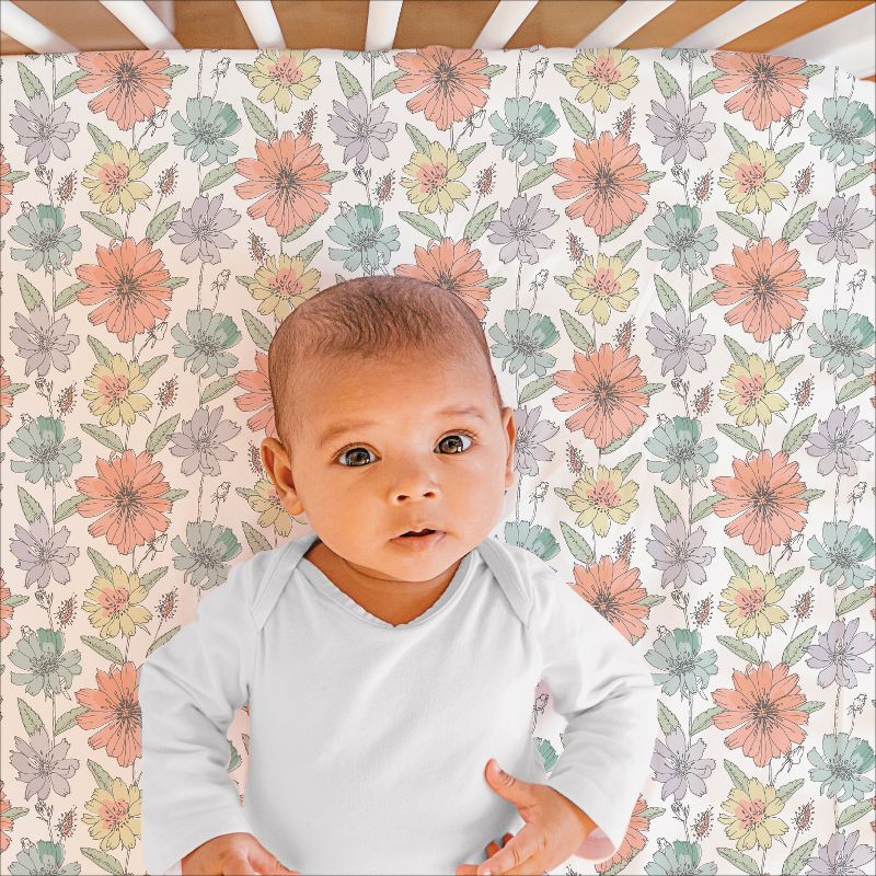 The Peanutshell Nursery Crib Bedding Set for Baby Girls, Fresh Floral, 3 Pieces - Orange, 2 of 7