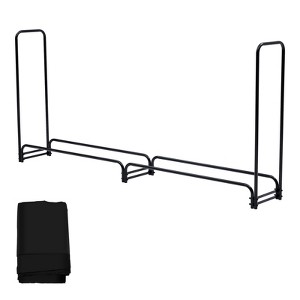 Outdoor Black Firewood Rack with Cover, 4.3 Ft Heavy Duty Firewood Holder, Waterproof Cover for 1/4 Cord Firewood, Log Storage Rack for Patio - 1 of 4