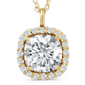 Pompeii3 3 5/8 Ct Cushion Moissanite & Lab Created Diamond Halo Pendant 14k Gold Necklace - 1 of 4