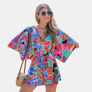 Women's Tropical Print Beach Romper - Cupshe - 1 of 4