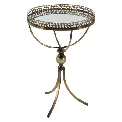 Gold Brass Round Metal and Glass Accent Table