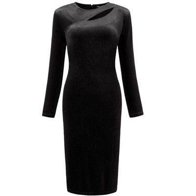 Hobemty Women's Cut Out Crew Neck Long Sleeve Velvet Party Sheath Dresses