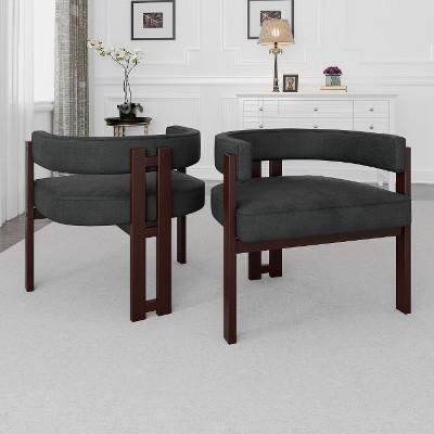 CAVINAS Teddy Upholstered Dining Chair Set of 2, 3-Leg Barrel Side Chair with Open Back, for Living Room/Bedroom/Dining Room