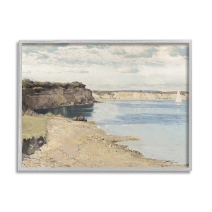 Stupell Industries Still Morning Oceanside Cliffs and a Sailboat Painting Framed Giclee Art - 1 of 4