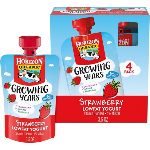 Horizon Organic Growing Years Low Fat Strawberry Kids' Yogurt with DHA Omega-3 and Choline - 4ct/3.5oz Pouches - image 1 of 4