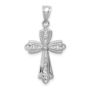 Black Bow Jewelry 14k White Gold Diamond-Cut Fancy 2D Cross Pendant, 17 x 32mm - 1 of 4