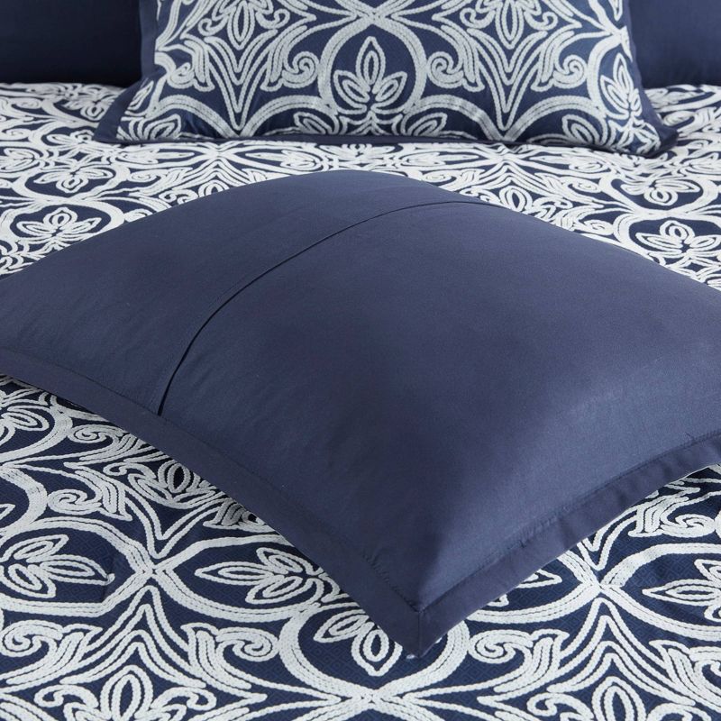 Madison Park 7pc Gianni Flocking Comforter Bedding Set with Euro Shams and Throw Pillows Navy Blue, 6 of 12