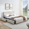 Velvet Upholstered Queen Size Platform Bed with Headboard & Storage Drawers - Leovsnove - 2 of 4