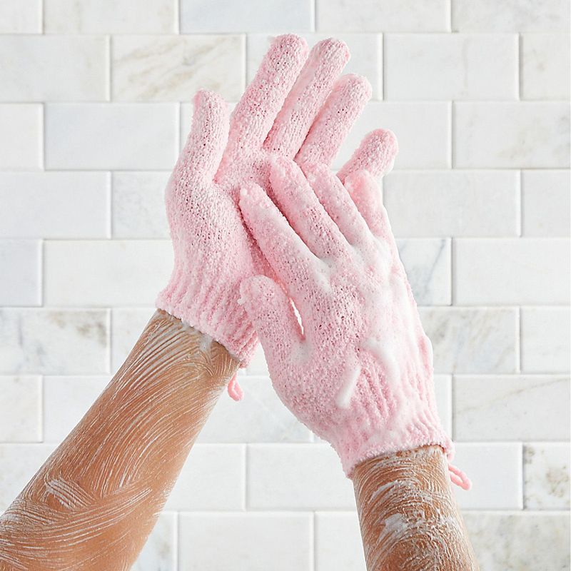 Glamlily 6 Pairs Body Exfoliating Shower Gloves, Bath Scrub Wash Mitt for Women, Men, Spa, Massage (Red, Cream, Blue, Pink, Green, Turquoise), 2 of 9