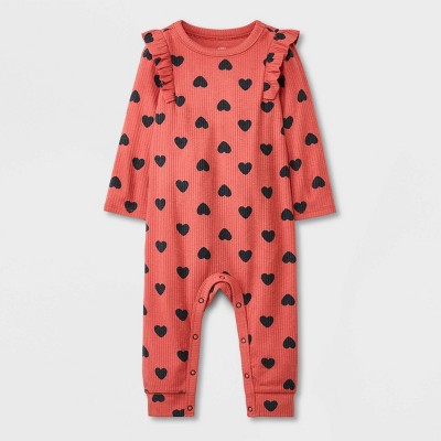 Image of Baby Girls' Heart Ribbed Romper - Cat & Jack™ Red/Black Newborn