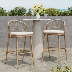 Christopher Knight Home Dafydd Outdoor 30" Iron and Rattan Barstools with Scallop-shaped Backrest (Set of 2) - 1 of 4
