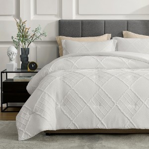 Amelie Home Soft Jacquard Comforter Set, Cozy All Season Bedding with Elegant Windowpane Texture - 1 of 4