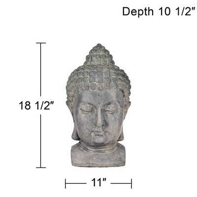 Gray Faux Stone Meditating Buddha Head Statue Sculpture 18 1/2" Tall