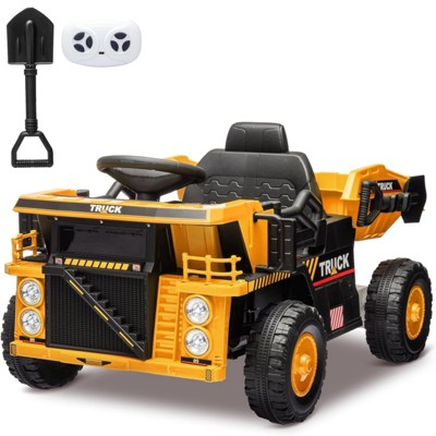 Ride on Dump Truck, 12 Volt Ride on Toys with Electric Dump Bed, Electric Car for Kids with Remote Control, Shoel, LED Lights, Musci Player