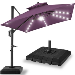 Best Choice Products 10x10ft 2-Tier Square Outdoor Solar LED Cantilever Patio Umbrella w/ Base Included - 1 of 4