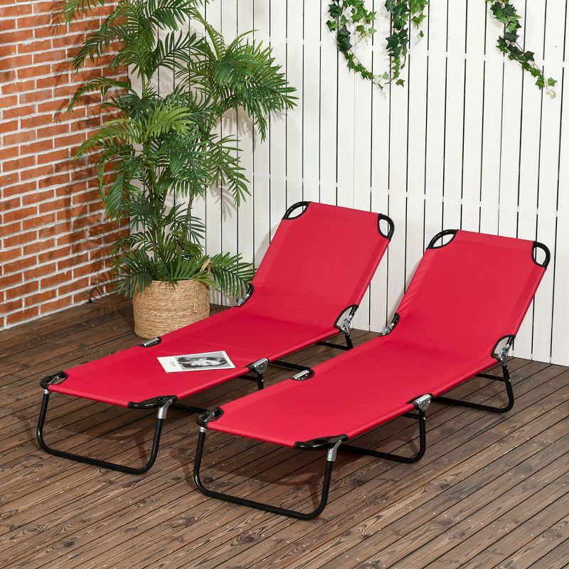 Outsunny Folding Chaise Lounge Pool Chairs, Set of 2 Outdoor Sun Tanning Chairs, Five-Position Reclining Back, Steel Frame & Oxford Fabric, 3 of 7