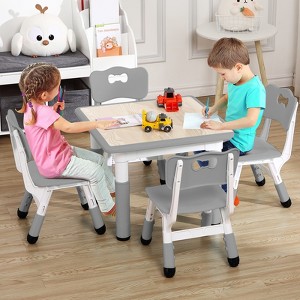 Garvee 5-Piece Kids Table Set,23" Square Height Adjustable Table with 4 Chairs - 1 of 4