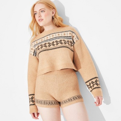 Women's Mid-Rise Holiday Sweater Hot Shorts - Wild Fable™ Tan XXS