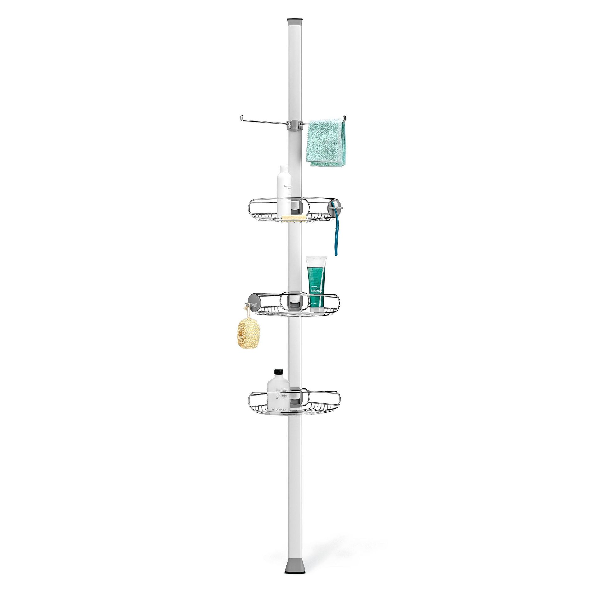 simplehuman 9' Tension Pole Shower Caddy - Stainless Steel/Anodized Aluminum: Adjustable Bath Organizer, Rust-Proof