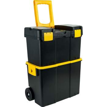 Rolling Tool Box With Wheels, Foldable Comfort Handle, And