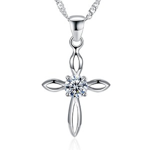 Cross Necklace for Women Religious CZ Sterling Silver Pendant with Twist Chain by Ginger Lyne - 1 of 4