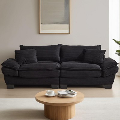 Corduroy Deep Seat Sofa Sleeper Couch Loveseat with 23-Inch Seat Depth and Pillows - Leovsnove