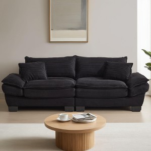Corduroy Deep Seat Sofa Sleeper Couch Loveseat with 23-Inch Seat Depth and Pillows - Leovsnove - 1 of 4