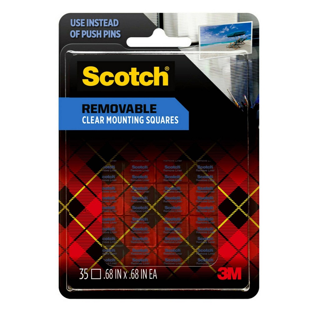 Photos - Mount/Stand Scotch 35ct Removable Clear Mounting Squares: Adhesive Strips for Art & Office, Plastic, No Choking Hazard