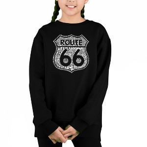 LA Pop Art Route 66 - Life Is A Highway - Girl's Word Art Crewneck Sweatshirt - 1 of 3