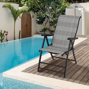 Folding Chaise Lounge Chair, 2-Pack Outdoor Rattan Recliner with Widened Armrest, Portable Patio Sun Lounger for Beach & Pool, Supports 330lbs - 1 of 4