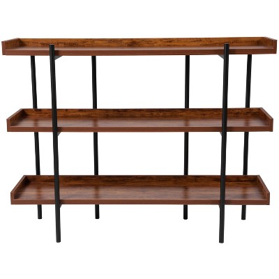 Modern Rustic Black Metal Frame 50" Display Shelf with Woodgrain Finish