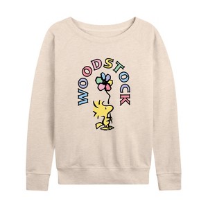 Women's - Peanuts - Woodstock Flower Lightweight French Terry Wide Neck Long Sleeve Shirt - 1 of 4